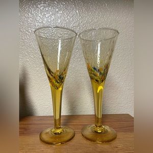 A Set of 2 Confetti Handblown Glass , Champagne Flutes